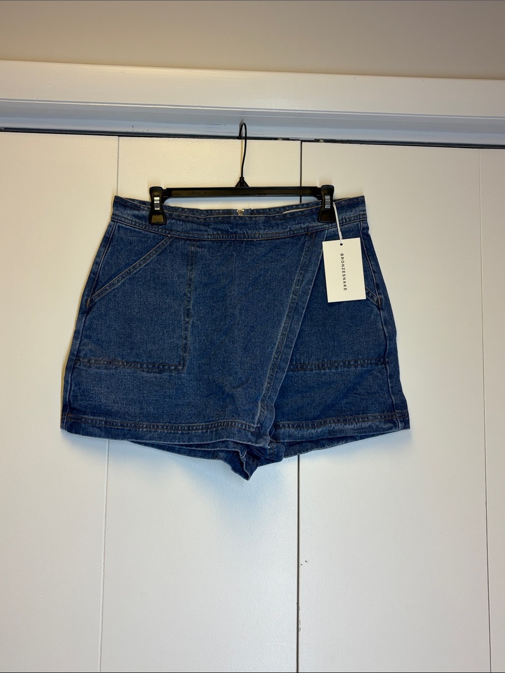 Womens Denim Wrap-Front Skort - Blue